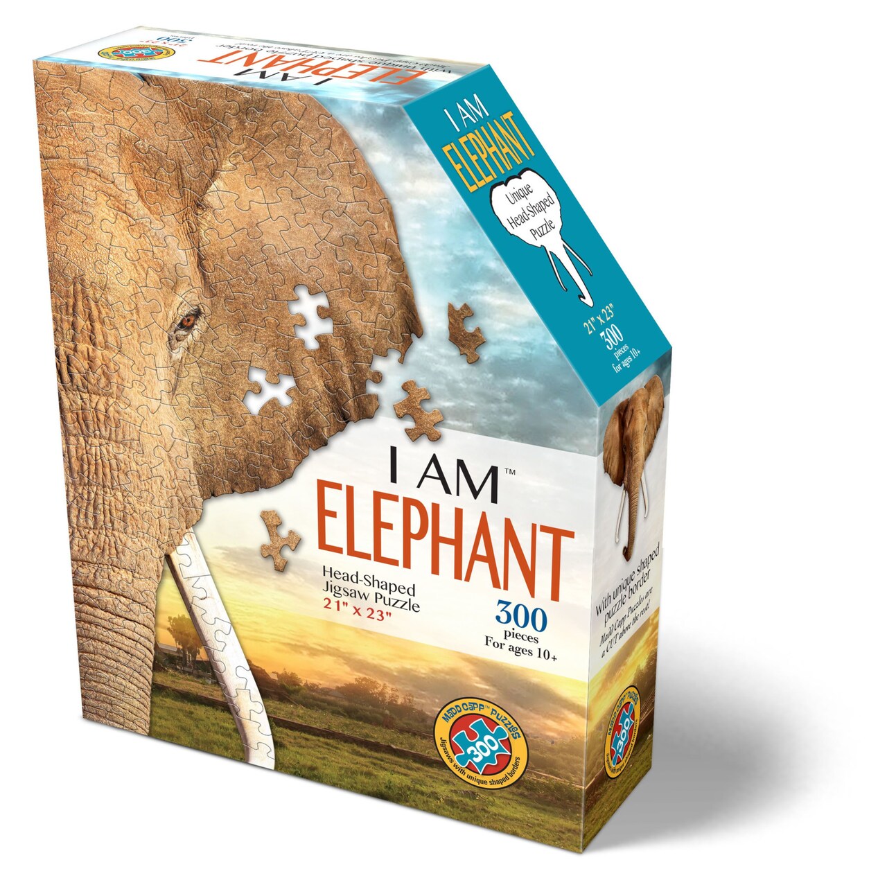 Madd Capp ELEPHANT 300 Piece Jigsaw Puzzle For Ages 10 and up - 6017 - Unique-Shaped Border, Challenging Random Cut, Deluxe Five-Sided Box Fits on Bookshelf, Includes Educational Madd Capp Fun Facts